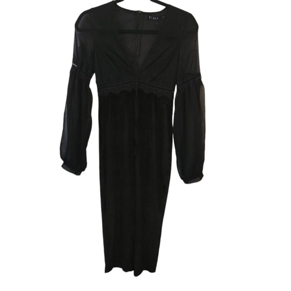 THREADZWEAR Black Long Sleeve Witchy Goth Whimsical Fairy Midi Dress Size S
